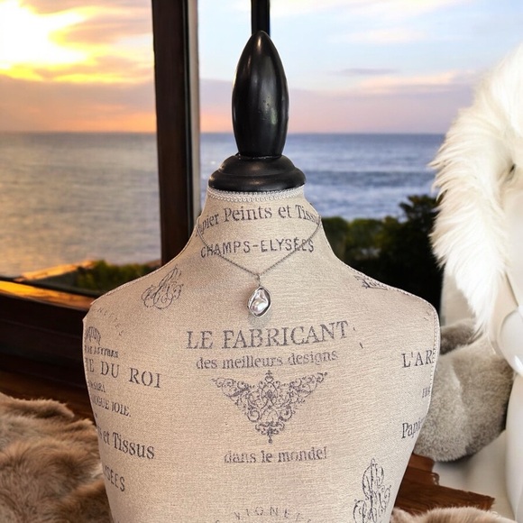 Silver toned Minimalist Necklace with an Iridescent Charm Baroque faux pearl - Picture 8 of 16